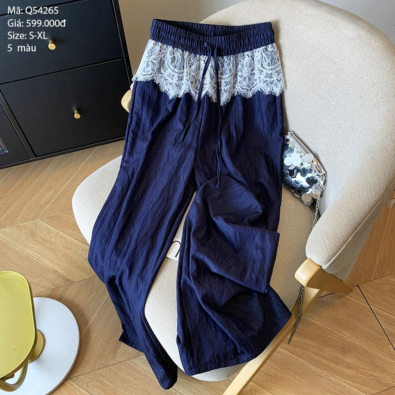 Quần baggy hai túi chéo cạp đính ren - Q504265