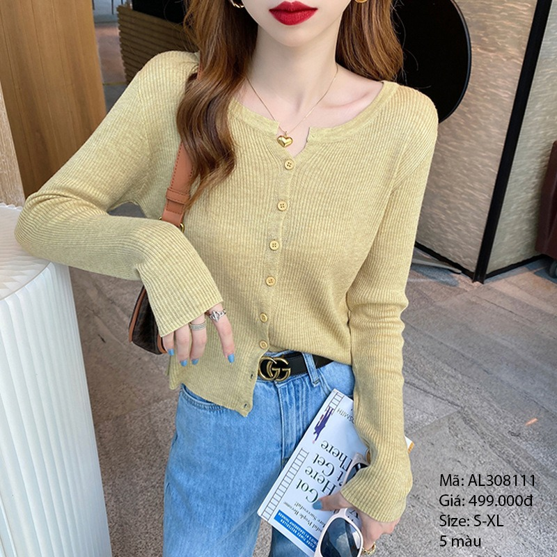 Áo len dệt kim dài tay có khuy cài - AL308111