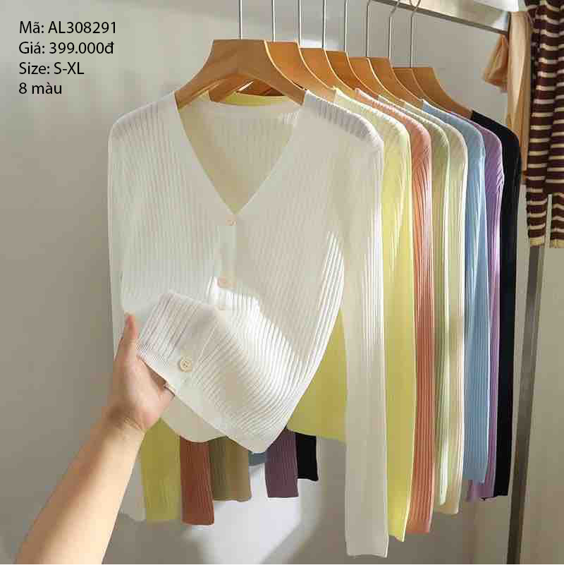 Len dệt kim dài tay cổ V có khuy - AL308291