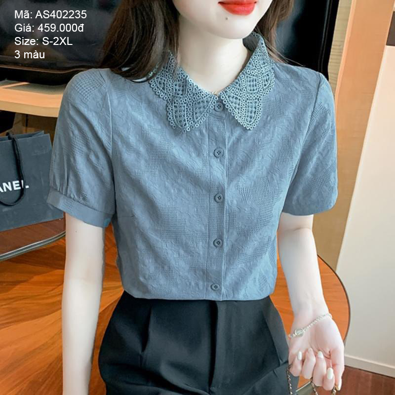 Áo sơ mi ngắn tay cổ ren - AS402235