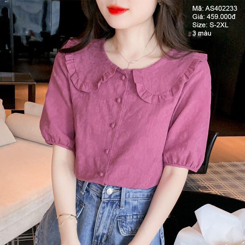 Áo sơ mi ngắn tay cổ pipi xếp ly - AS402233