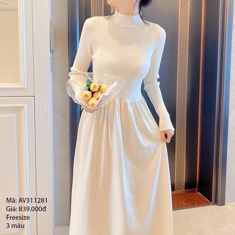 Đầm len dài tay cổ tròn -AV311281