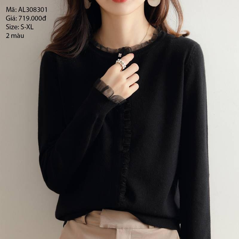 Áo len dệt kim cổ xếp ly- AL308301