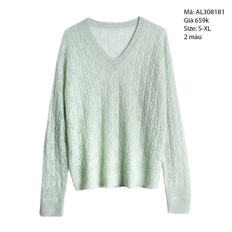 Áo len dài tay cổ V vạt kiểu - AL308181