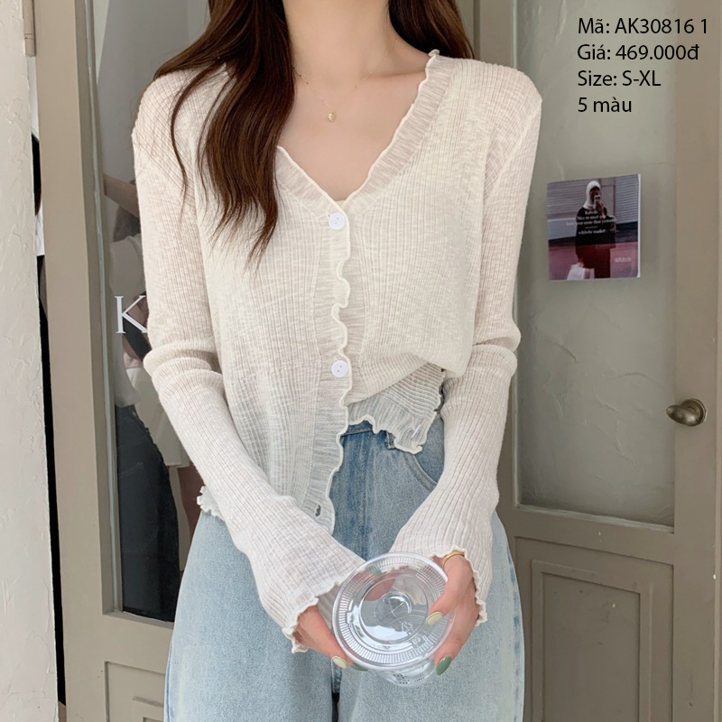 Áo khoác dệt kim vạt kiểu có khuy - AK308161