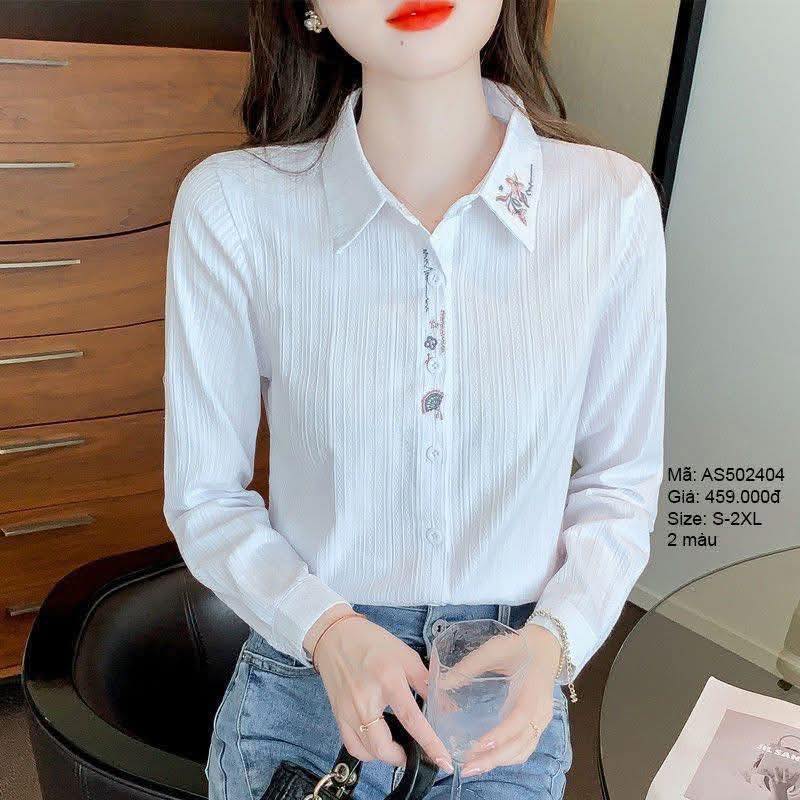 Áo sơ mi cổ đức thêu hoa - AS502404