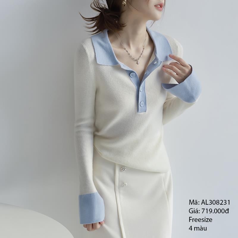Len dài tay cổ bẻ có khuy - AL308231