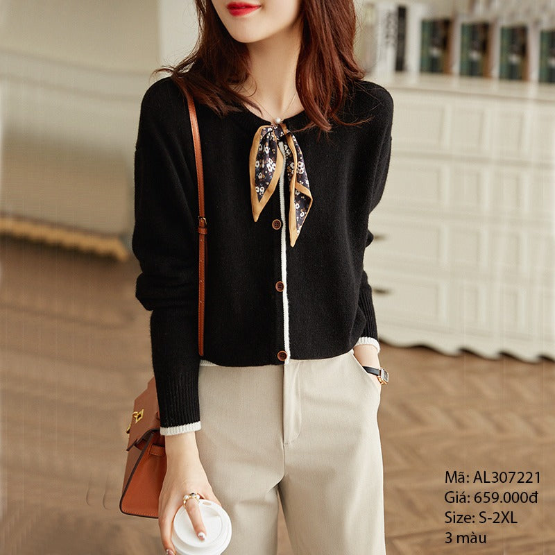 Len dệt kim dài tay cổ nơ - AL307221