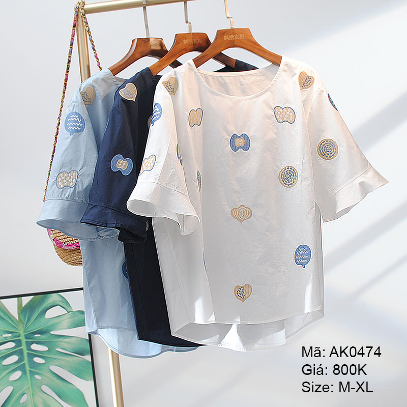 Áo sơ mi thêu hoa lá- AK0474