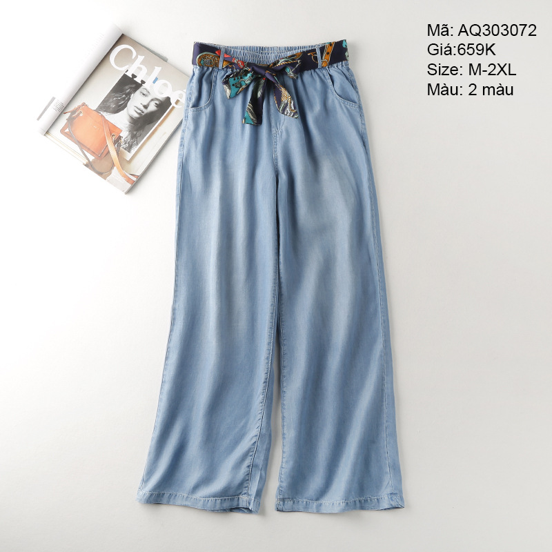 Quần baggy denim ống rộng đai thắt nơ -  AQ303072