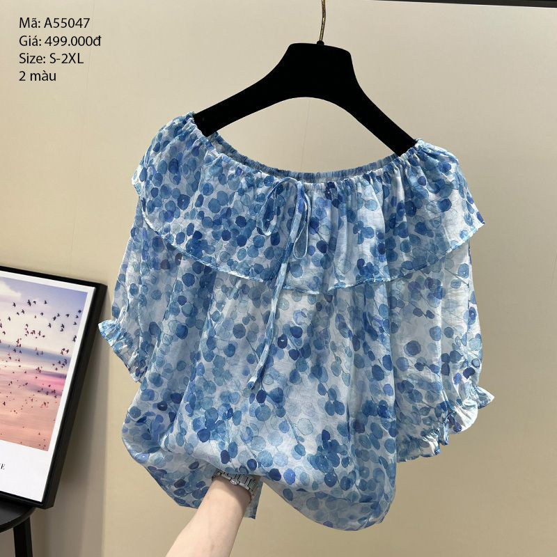 Áo sơ mi cổ trễ ngắn tay  - A55047